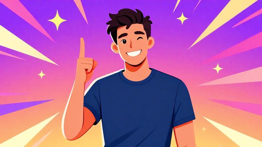 Illustration of a confident person posing with a winning gesture, vibrant dynamic background with stars