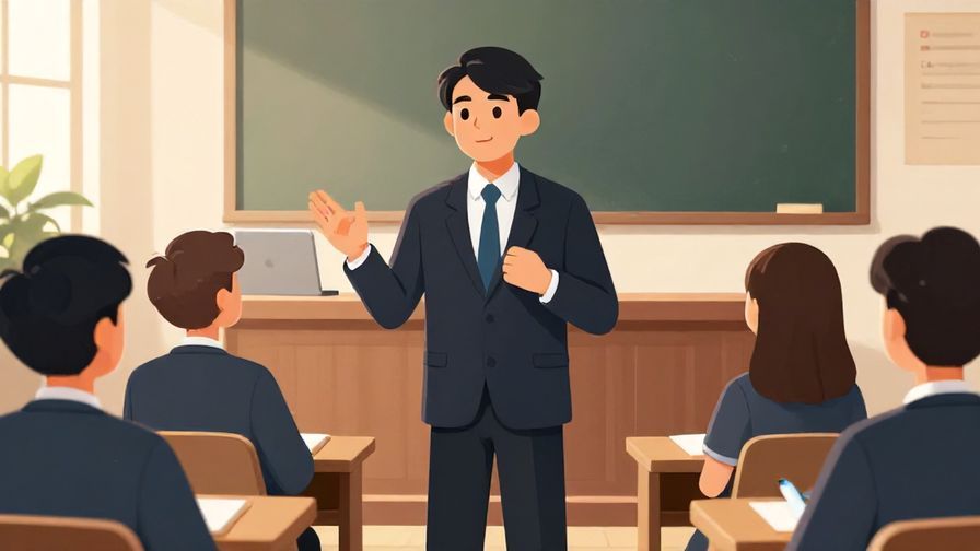 Illustration of a confident speaker gesturing to a group with firm expression, courtroom or formal setting