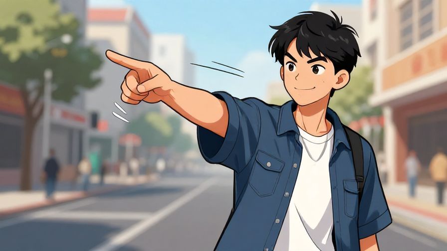 Illustration of a confident teenager pointing forward with a cheeky grin, casual street background, dynamic action lines