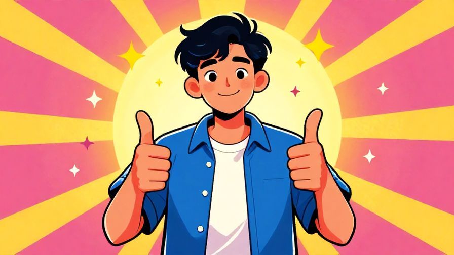 Illustration of a confident young adult giving a thumbs-up with stars and sun rays behind them, vibrant colors, illustrated style