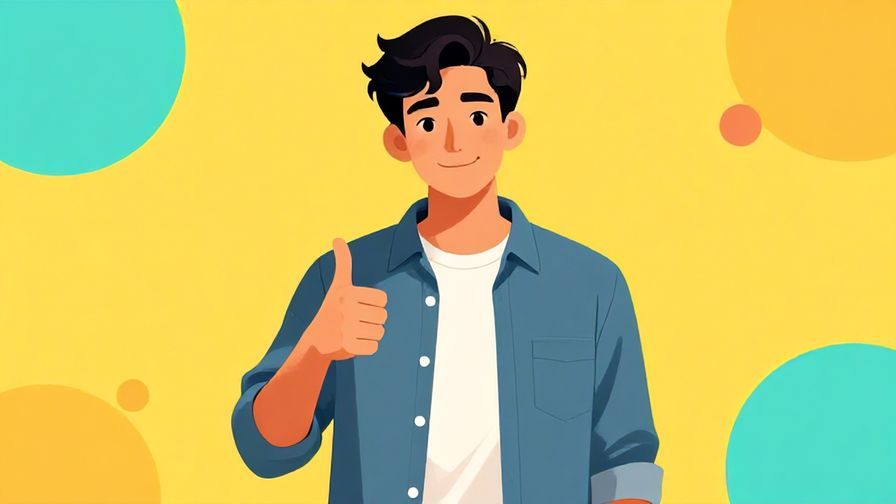 Illustration of a confident young man in a casual setting, giving a thumbs up with a bright, lively background