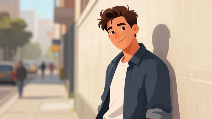 Illustration of a confident young man with a casual smirk, leaning against a wall in an urban setting
