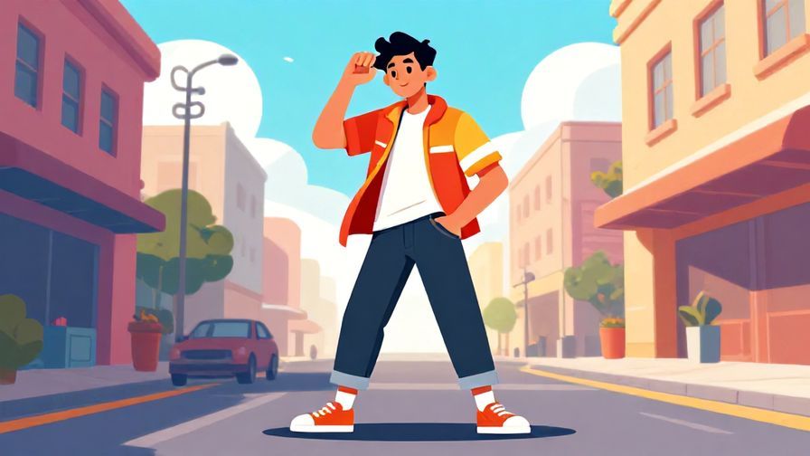 Illustration of a confident young man with a casual pose in urban setting, bright colors and dynamic street vibe