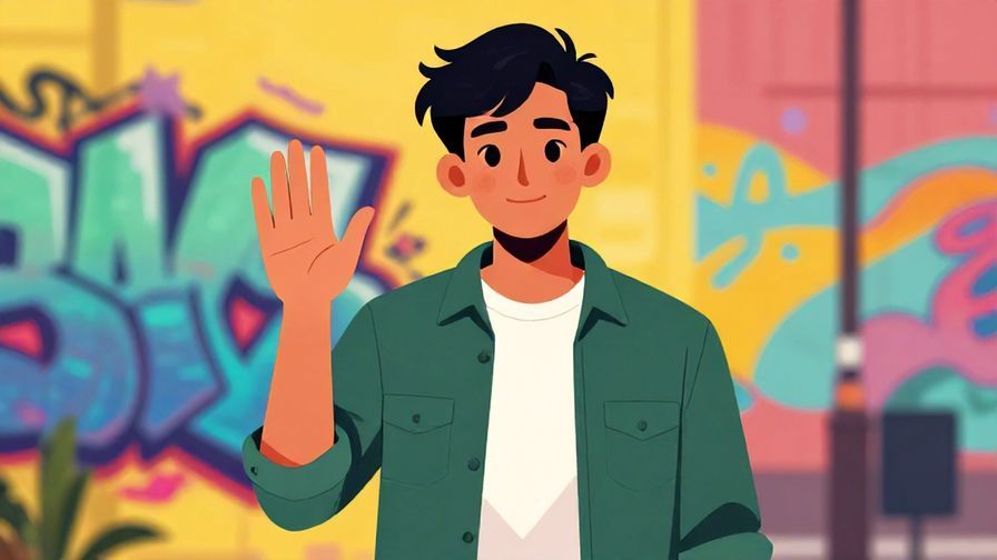 Illustration of a confident young person gesturing “no way” with hand, bright urban graffiti background