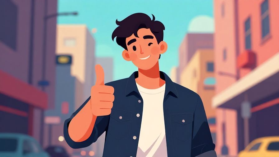 Illustration of a cool, relaxed young person giving a thumbs up, urban vibrant background