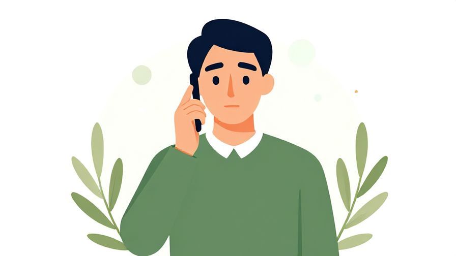 Illustration of a courteous person on the phone with a calm expression, surrounded by olive branches and soft dots
