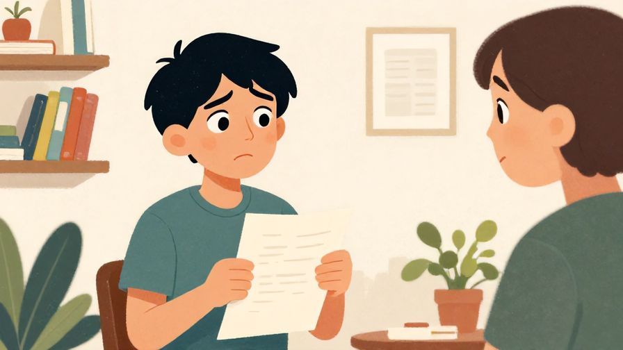 Illustration of a curious person holding a paper with a puzzled look, asking a knowledgeable friend, lively background with books and plants, illustrated style