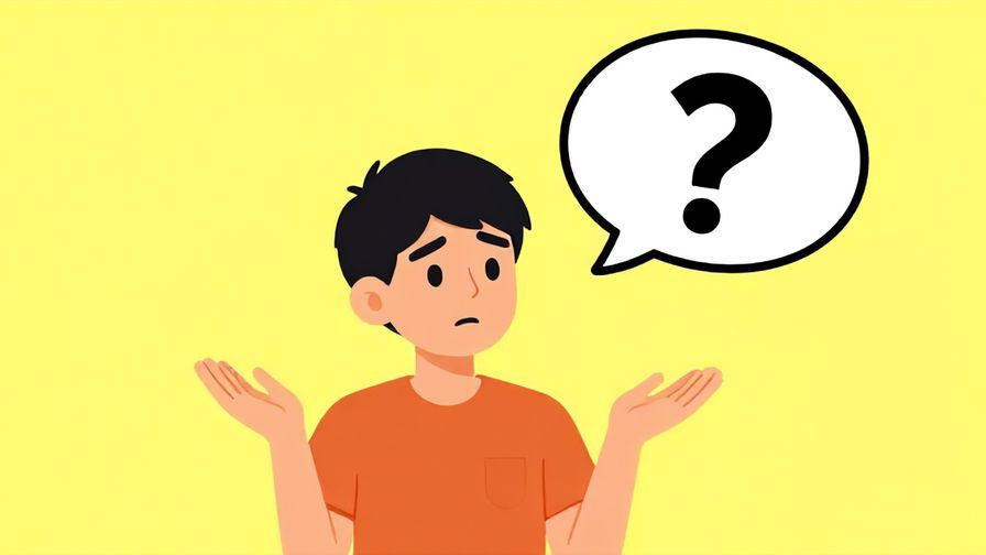 Illustration of a curious person holding an object, looking inquisitive with a speech bubble shaped as a question mark, bright and friendly background