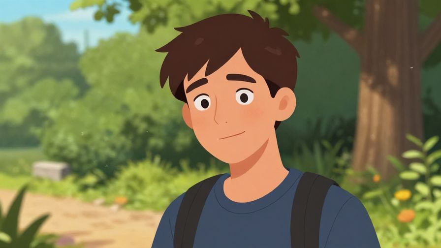 Illustration of a curious, relaxed teenager with a slightly raised eyebrow, casual outdoor setting