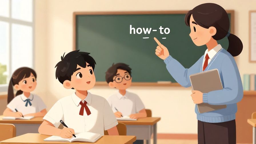Illustration of a curious student asking a teacher with a hand gesture showing “how to” steps, warm classroom scene