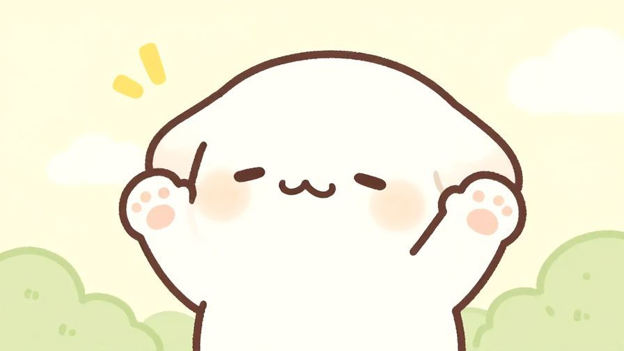 Illustration of a cute character waving with a sleepy smile, pastel colors, soft morning light