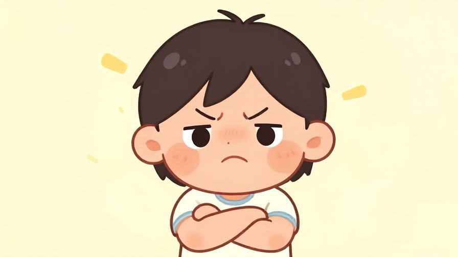Illustration of a cute, slightly stubborn character pouting with arms crossed, warm and soft background colors