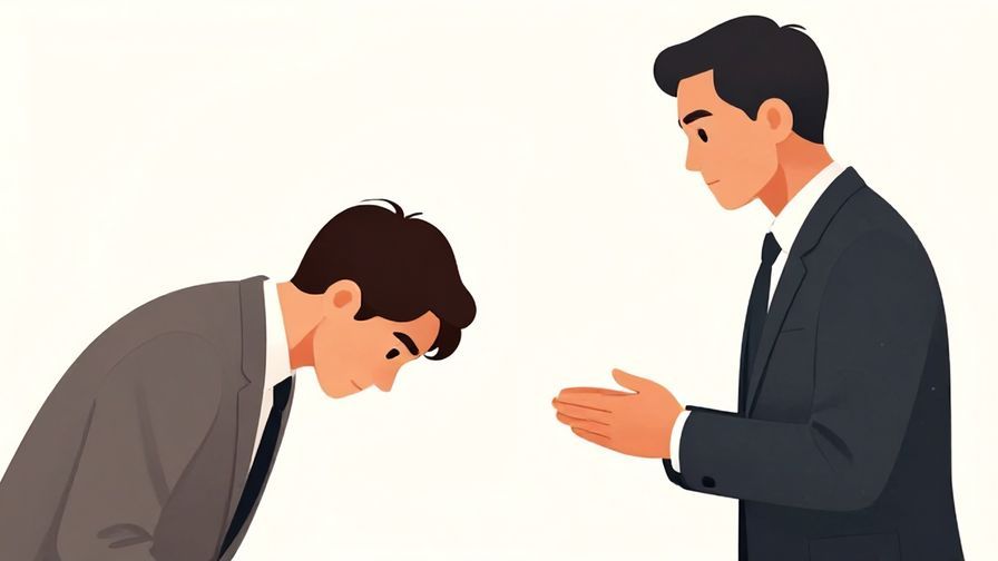 Illustration of a deeply respectful person bowing slightly while delivering a serious message
