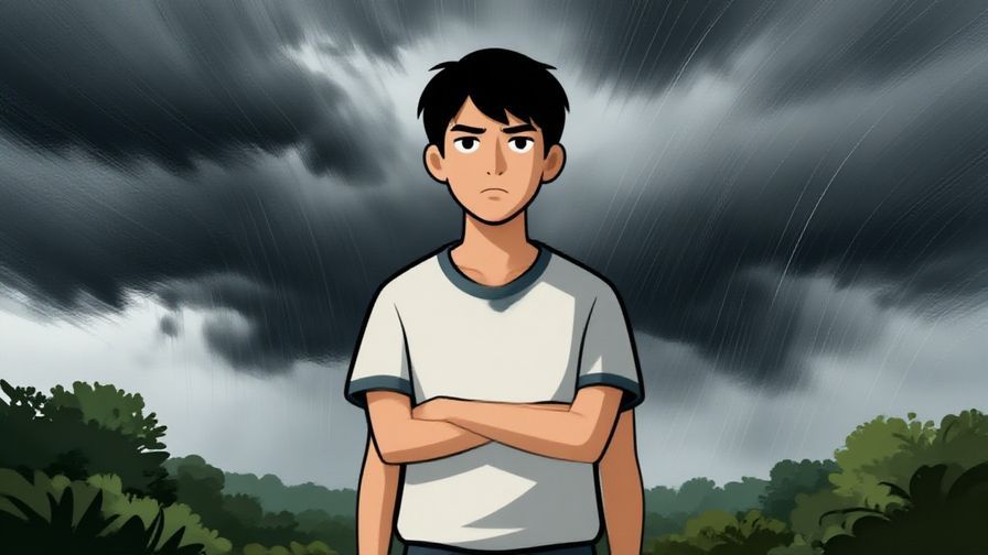 Illustration of a determined young person standing strong against a dark stormy background, symbolizing resilience