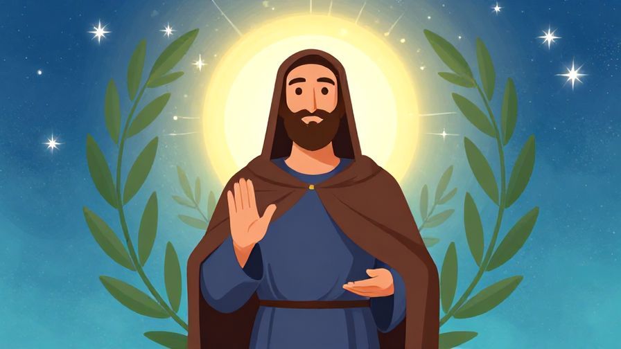 Illustration of a dignified figure standing tall with a radiant background of stars and olive branches, expressing certainty and triumph