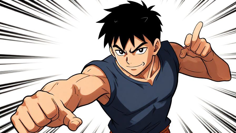 Illustration of a fierce character with a slight smirk, preparing to fight, with dynamic action lines and bold colors
