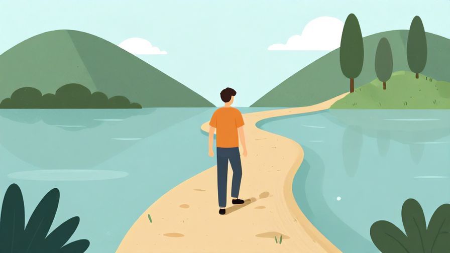Illustration of a focused person taking the first step on a path, surrounded by calm natural scenery