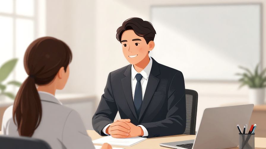 Illustration of a formal office setting, a manager suggesting a break with a gentle smile, bright and structured environment, illustrated style