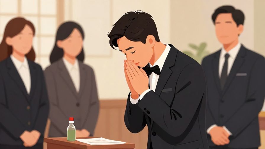 Illustration of a formally dressed person nodding in a ceremony or official setting