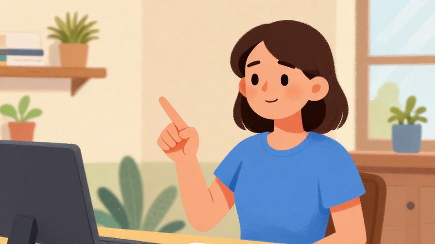 Illustration of a friendly but firm character pointing their finger gently, in a casual room setting, vibrant colors, illustrated style