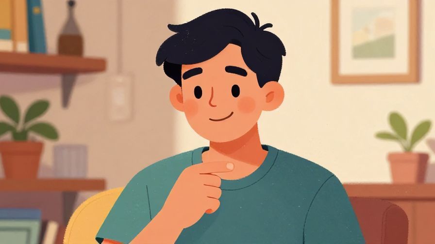 Illustration of a friendly person with a slightly playful smile giving a gentle nod, casual home setting, detailed background, vibrant colors, illustrated style