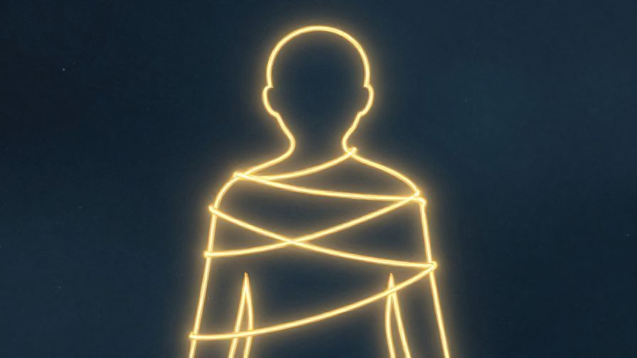 Illustration of a glowing golden thread wrapping around a person, symbolizing being bound by destiny