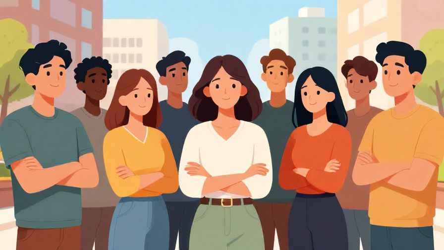 Illustration of a group nodding in agreement with confident smiles, casual urban setting, bright daylight