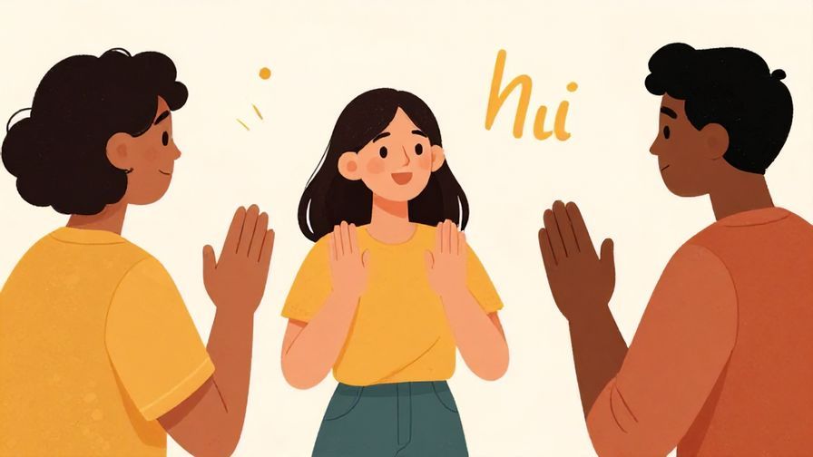 Illustration of a group of friends hanging out, one greeting others with an animated “hi” gesture