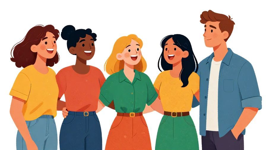 Illustration of a group of friends laughing with one person making a serious point, vibrant colors, illustrated style