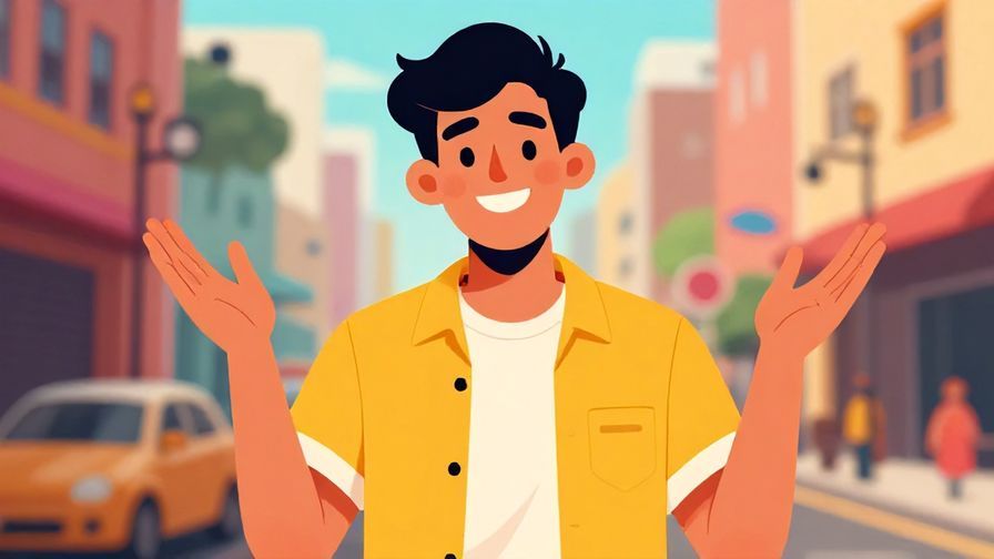 Illustration of a guy affirming with a smile and hand gesture, casual urban background, vibrant colors