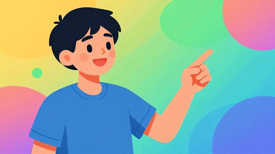 Illustration of a happy person smiling while pointing at something they like, colorful background