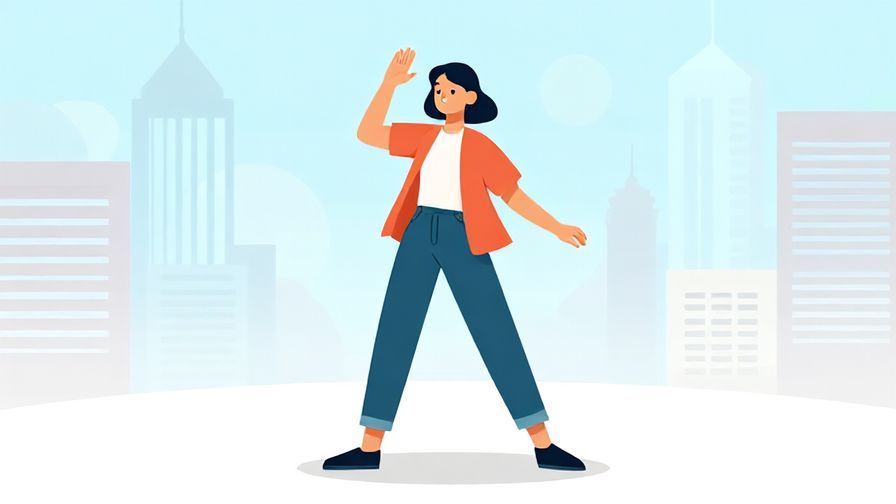 Illustration of a hip young person with a casual pose, bright cityscape background