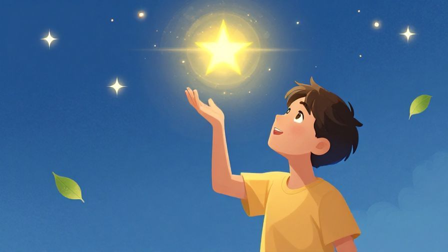 Illustration of a hopeful person looking at a bright future, with stars and floating leaves in the background
