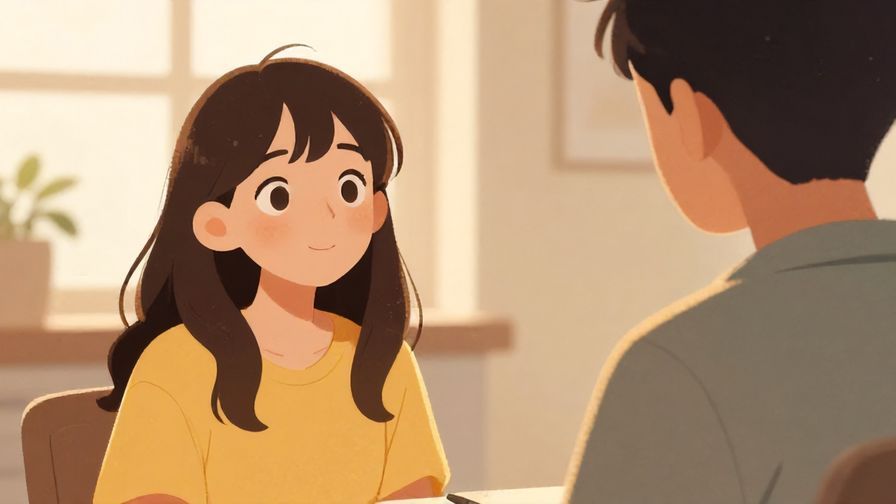 Illustration of a hopeful person looking expectantly at a friend, soft indoor lighting, warm tones, illustrated style