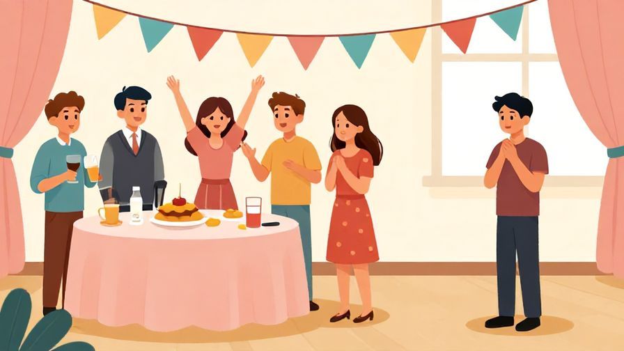 Illustration of a joyful party scene with one character looking sad and isolated
