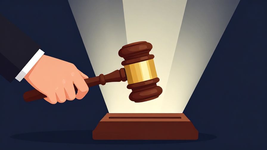 Illustration of a judge’s gavel striking a block with light rays shining down, symbolizing inevitability and justice