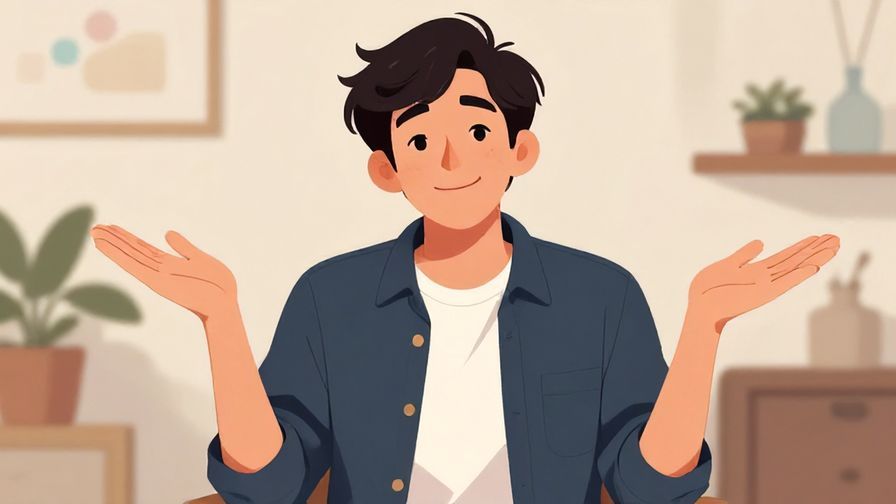 Illustration of a laid-back person shrugging with a playful smile, casual room background