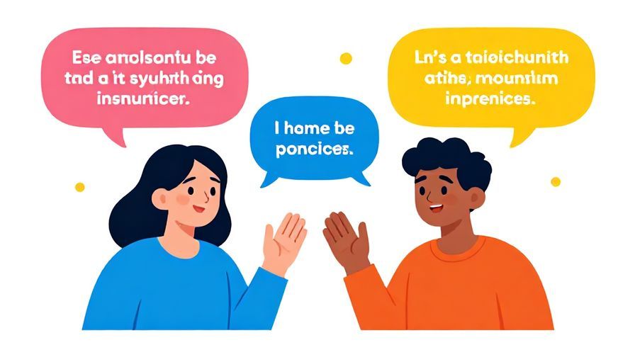 Illustration of a lively text conversation between two friends, bright and colorful chat bubbles