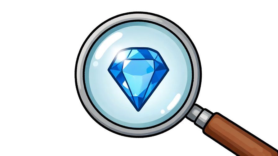 Illustration of a magnifying glass focusing on a shining jewel, symbolizing clear proof and no doubt, vibrant colors, illustrated style
