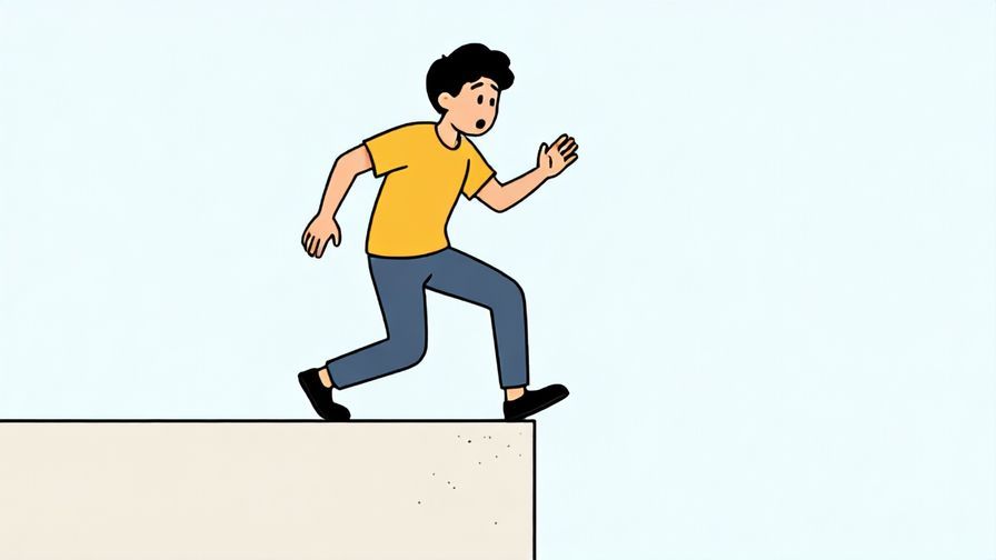 Illustration of a person about to step off a ledge but stopping just in time, with a surprised expression