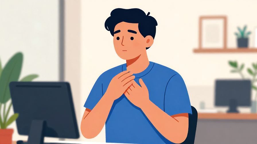 Illustration of a person adjusting their posture and speaking calmly, a serene office background with plants, vibrant colors, illustrated style