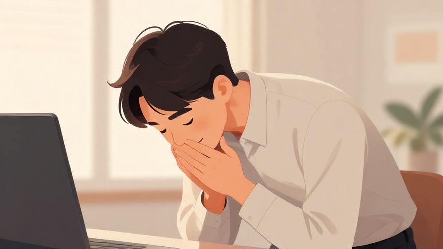 Illustration of a person bowing politely with a soft smile, calm office background, warm tones