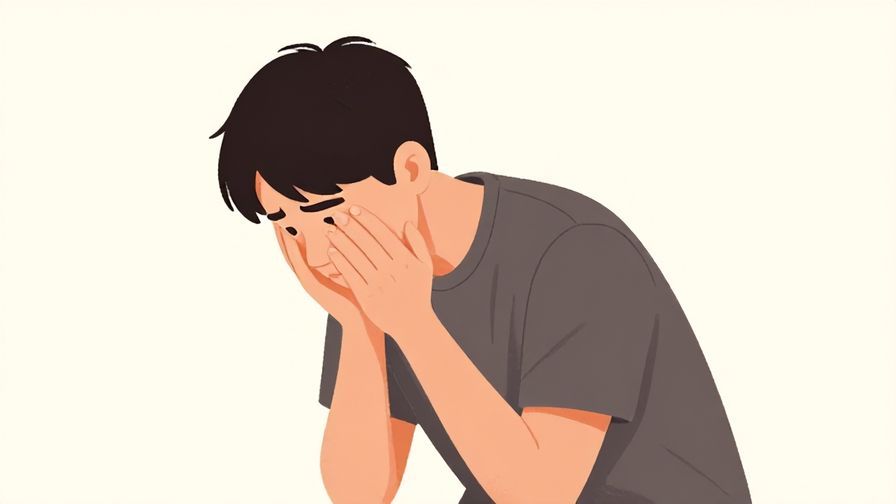 Illustration of a person bowing slightly with a concerned expression, minimalist background, soft lighting, illustrated style