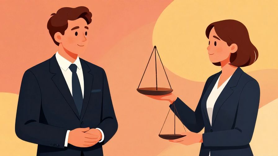 Illustration of a person calmly accepting a balanced judgment, with respectful posture, formal background, vibrant colors, illustrated style