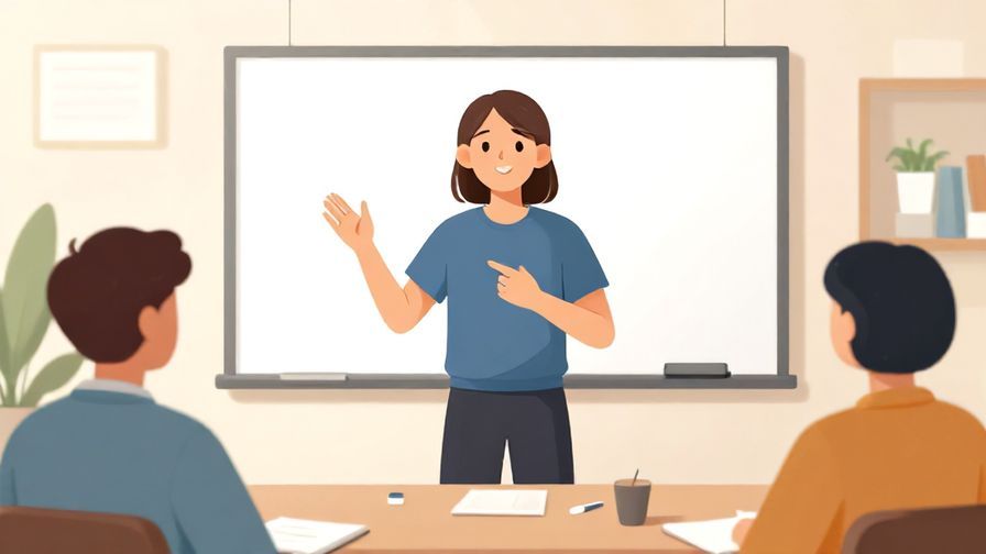 Illustration of a person confidently making a final point in a discussion, bright room