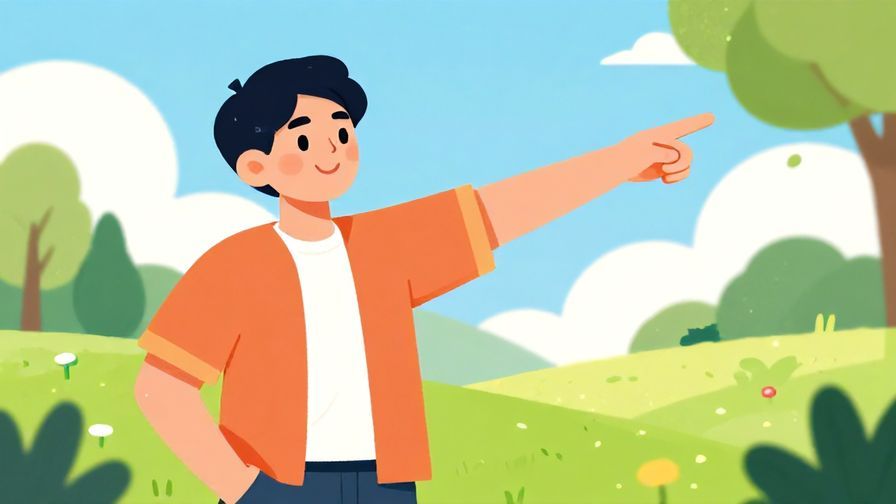 Illustration of a person confidently pointing ahead, bright sunny day, vibrant outdoor setting