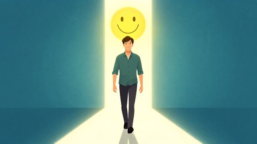 Illustration of a person confidently walking forward with a bright path ahead, a friendly spirit or aura symbolizing luck beside them