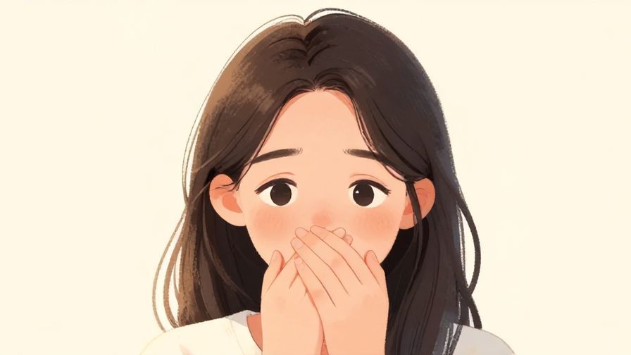 Illustration of a person covering their mouth with a regretful look, soft pastel background, gentle lighting