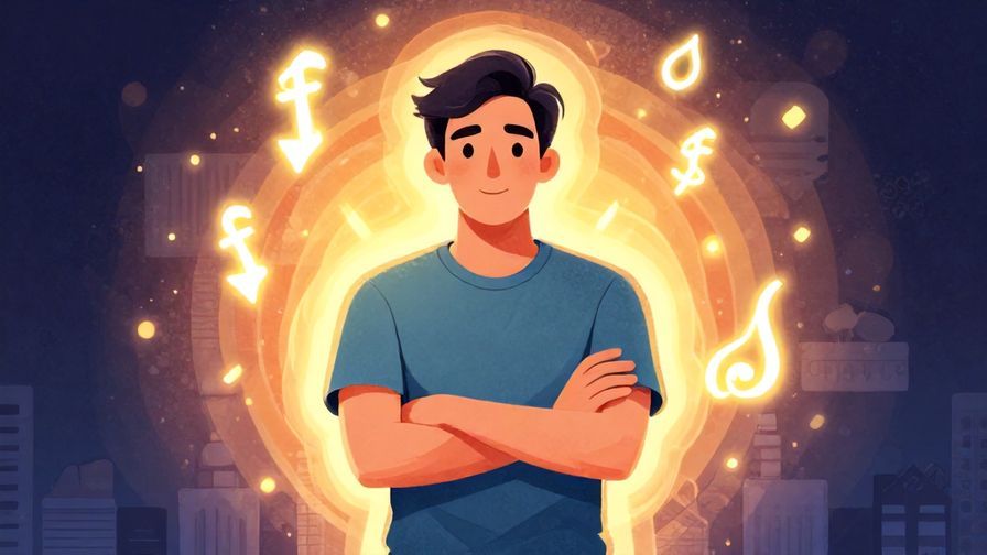 Illustration of a person crossing their arms confidently, with a glowing aura symbolizing certainty, detailed background, vibrant colors, illustrated style