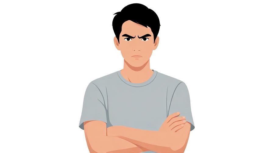 Illustration of a person crossing their arms firmly with a determined, slightly stubborn expression, bright background